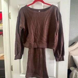 Women's Brown Ribbed Sweater and Pants set
